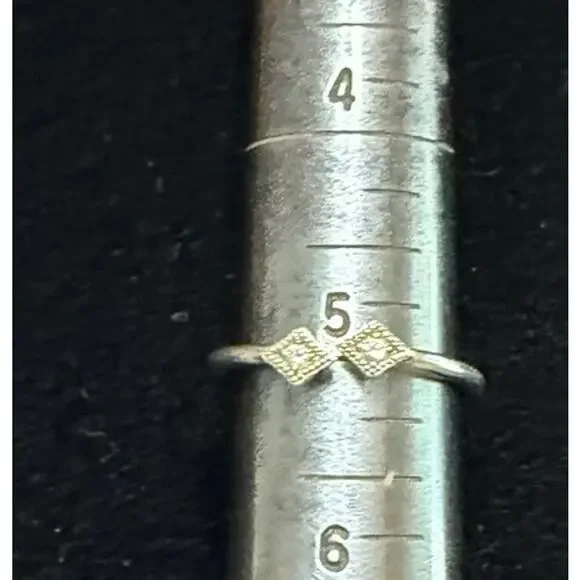 Cham Sterling Silver Double Squares With Milgrain Set Crystals Open Top Size 5 - Picture 4 of 8